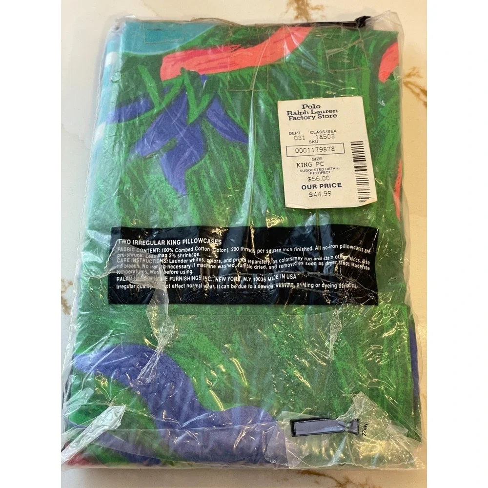 IRREGULAR Vintage Ralph Lauren Costa Paradiso King Flat Sheet‎ & 2 Pillowcases